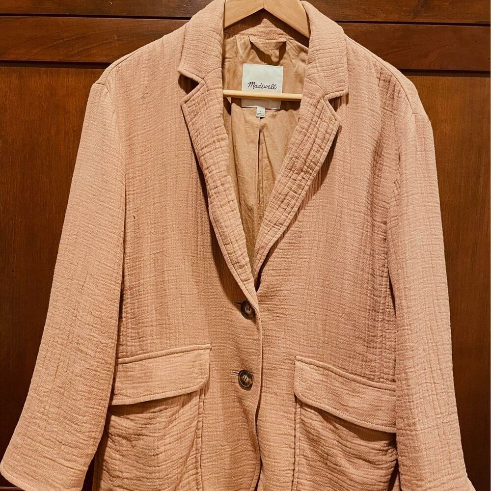 ~ Madewell Sm Boho Linen Blazer Beachy Coastal Cotton Blend Gauzy Relaxed Tan - Picture 6 of 10